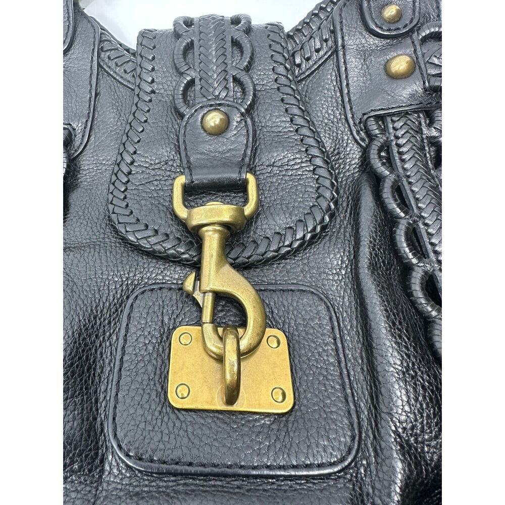 Rare Lockheart Vintage Handbag - Ruffle Braided Black Leather With Brass Bag - Picture 7 of 8